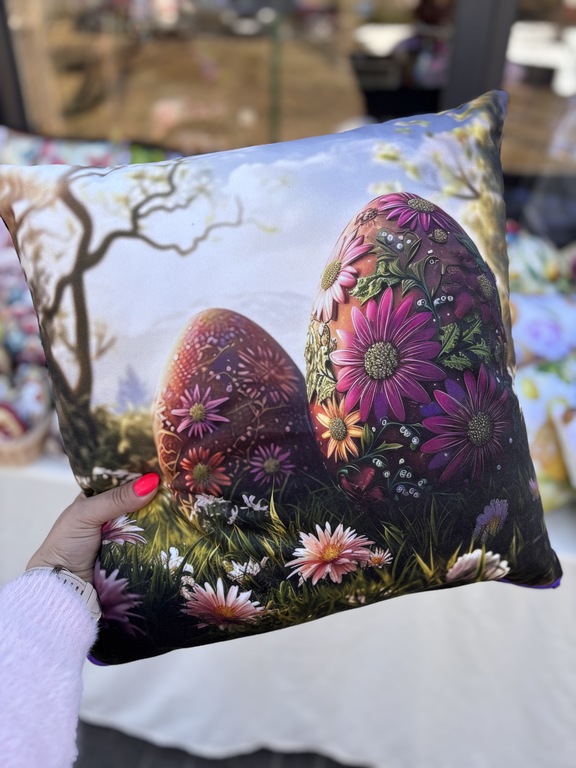 Poduszka dekoracyjna 45X45 cm - welur JAJKA + welur gładki - handmade (1)