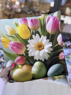 Poduszka dekoracyjna 45X45 cm - welur KWIATY + welur gładki - handmade