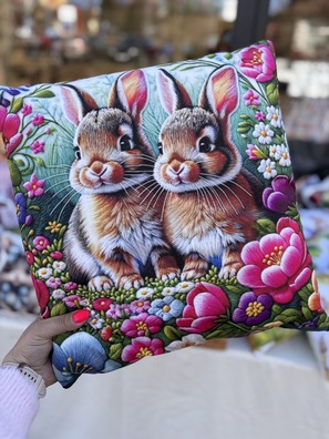 Poduszka dekoracyjna 45X45 cm - welur KRÓLICZKI + welur gładki - handmade