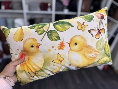 Poduszka dekoracyjna 30x50 cm - KURCZACZKI + welur gładki BUTELKOWA ZIELEŃ
